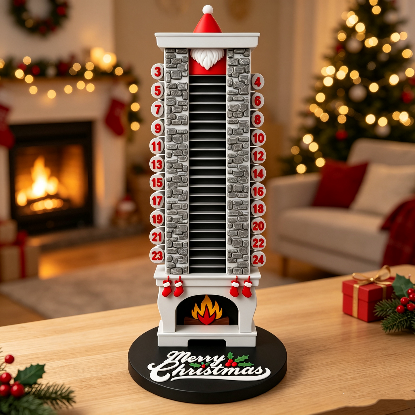 Mechanical Santa Chimney Christmas Countdown Calendar - Holiday Decor Gift - MyPhotoSocksAu