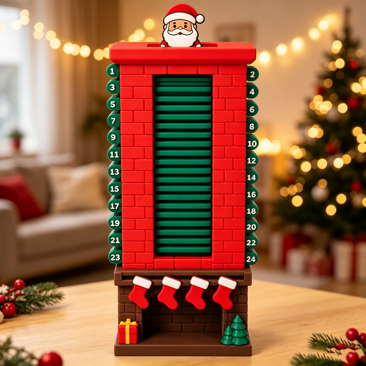 Mechanical Santa Chimney Christmas Countdown Calendar - Holiday Decor Gift - MyPhotoSocksAu
