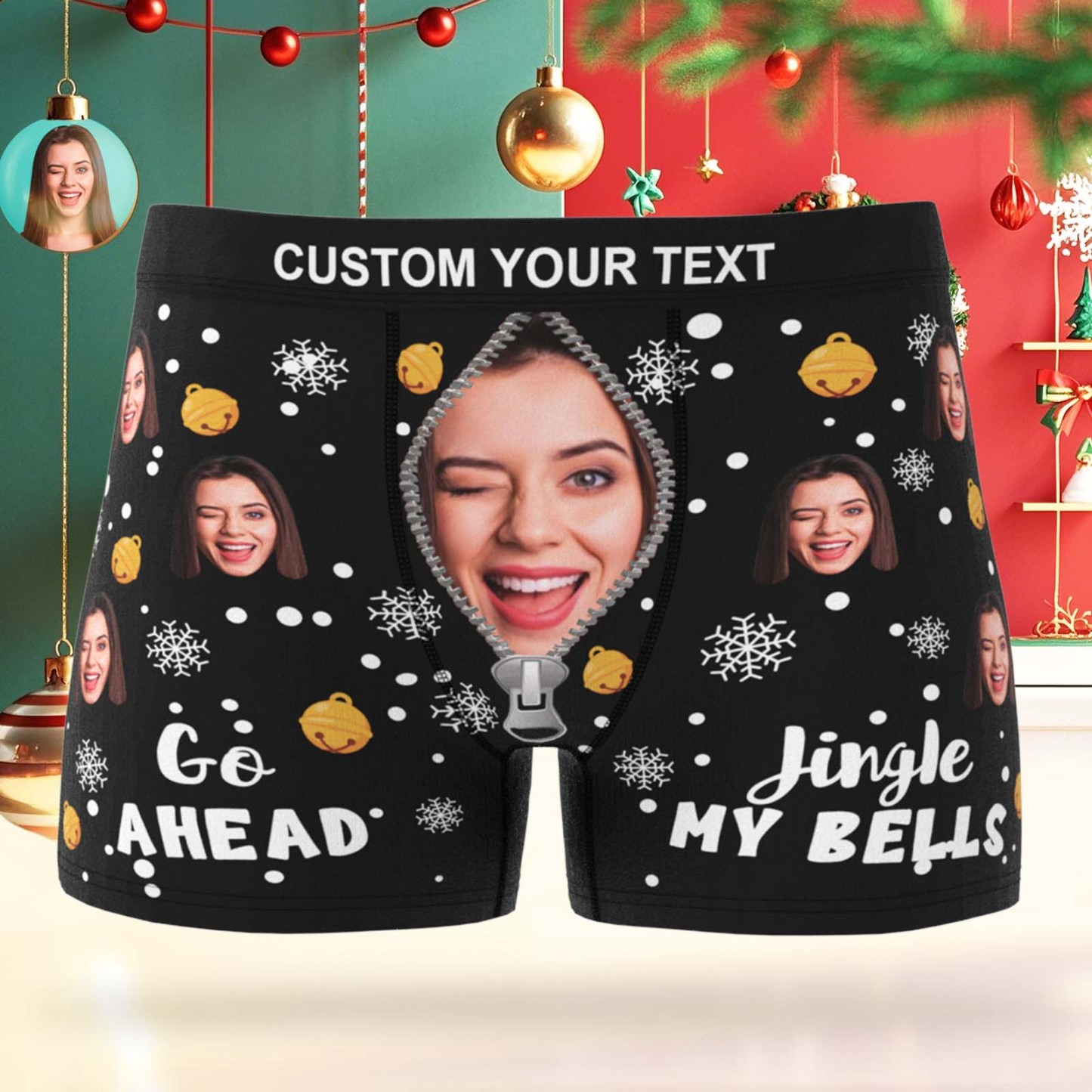 Custom Face Men's Boxer Underwear Snowflake Santa Claus Personalized Photo Funny Men's Boxer Briefs Christmas Gift - MyPhotoSocksAu