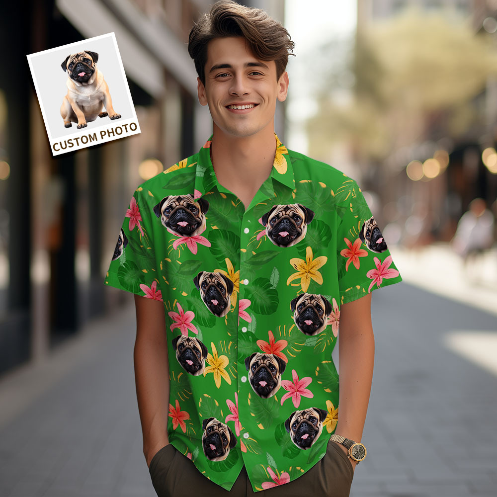 Custom Men Hawaiian Shirts Pet Face Flower Hawaiian Shirt Gift for Pet Lover - MyPhotoSocksAu