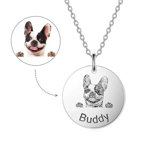 Photo Portrait Necklace with Engraving Round Shape, Custom Portrait Jewelry 14K Gold Plated