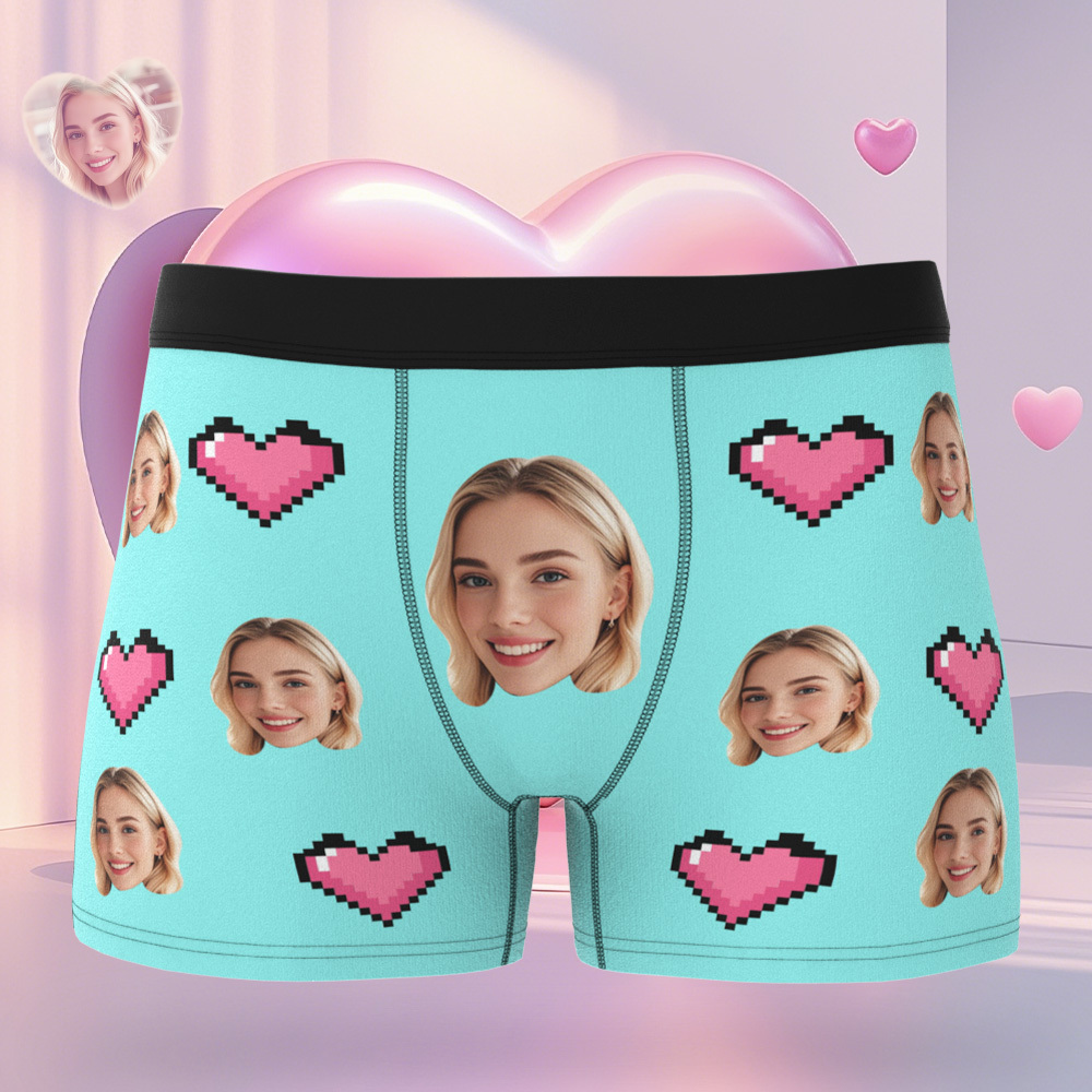 Custom Face Men's Boxer Pink Heart Style Black Underwear Gifts For Him - MyPhotoSocksAu