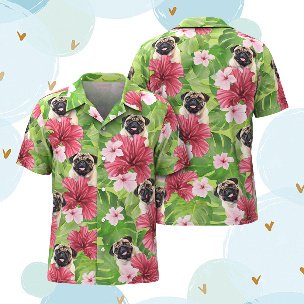 Custom Men Hawaiian Shirts Pet Face Flower Hawaiian Shirt Gift for Pet Lover - MyPhotoSocksAu