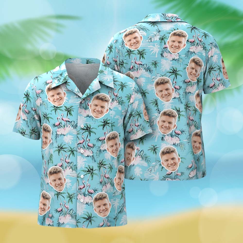 Custom Women Light Green Flamingo Face Hawaiian Shirt Face Vacation Summer Party Gift - MyPhotoSocksAu
