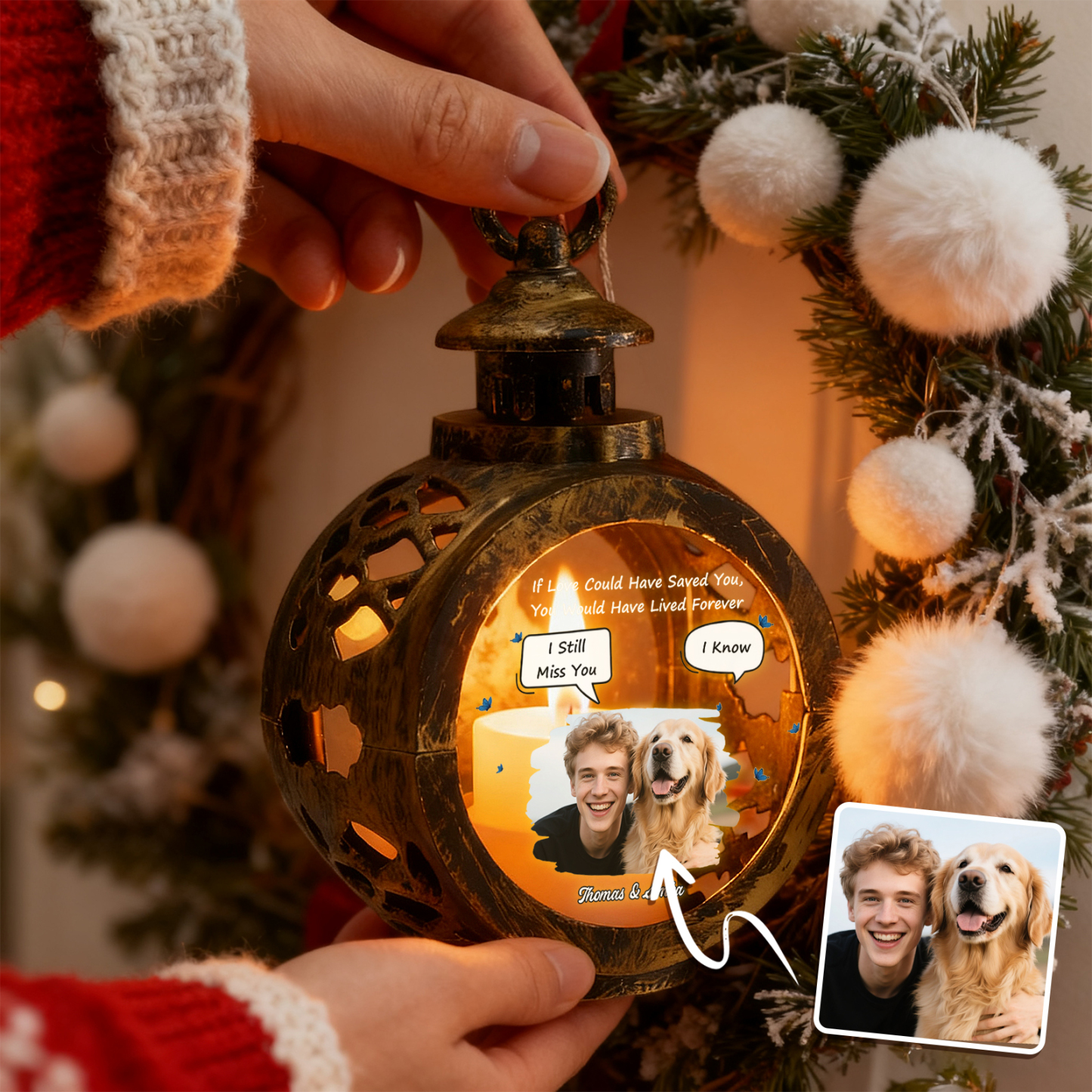 Beside You - Personalized Custom 3D Effect Christmas Lantern - MyPhotoSocksAu