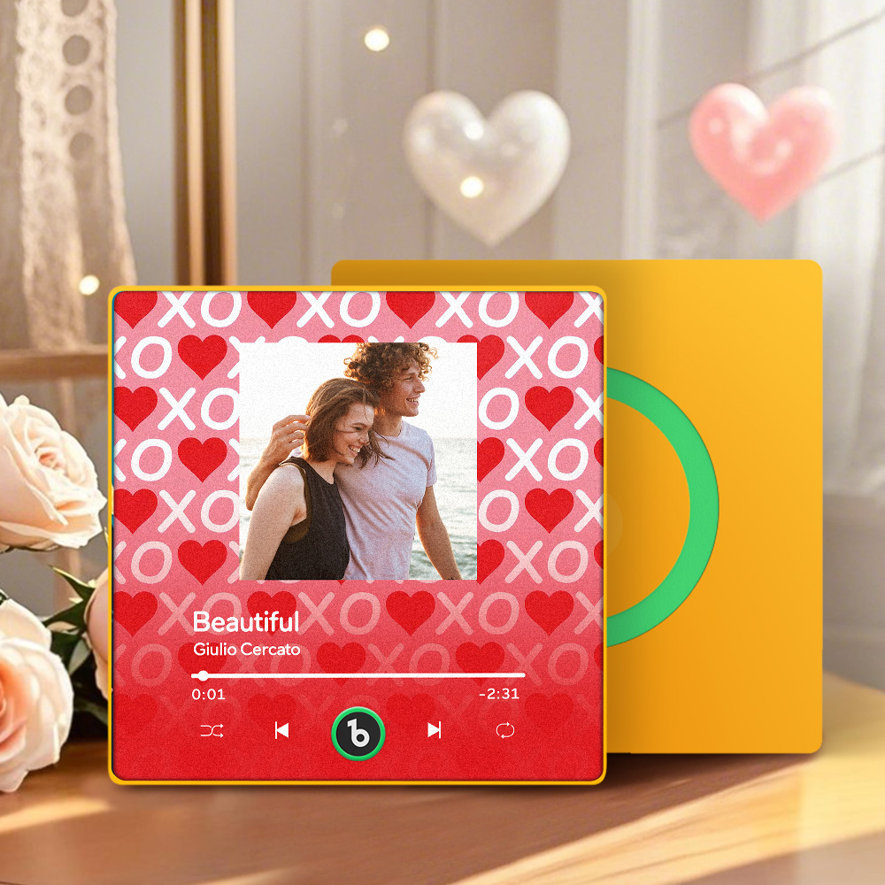 Personalized Music Fridge Magnet Pink Valentine Gift Album Fridge Magnet Music Wall Photo Sticker Music Movement That Can Be Played Gift for Couple - MyPhotoSocksAu