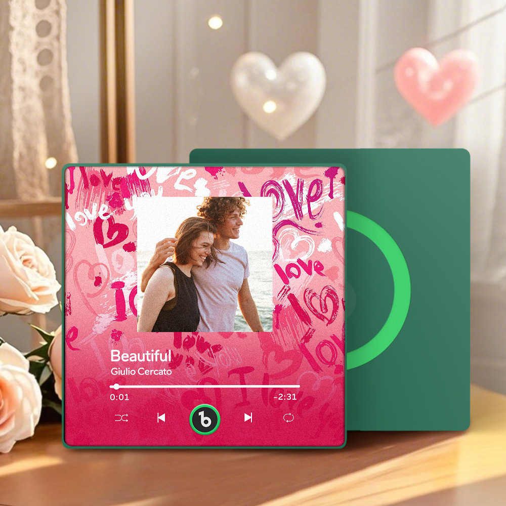 Personalized Music Fridge Magnet Pink Valentine Gift Album Fridge Magnet Music Wall Photo Sticker Music Movement That Can Be Played Gift for Couple - MyPhotoSocksAu
