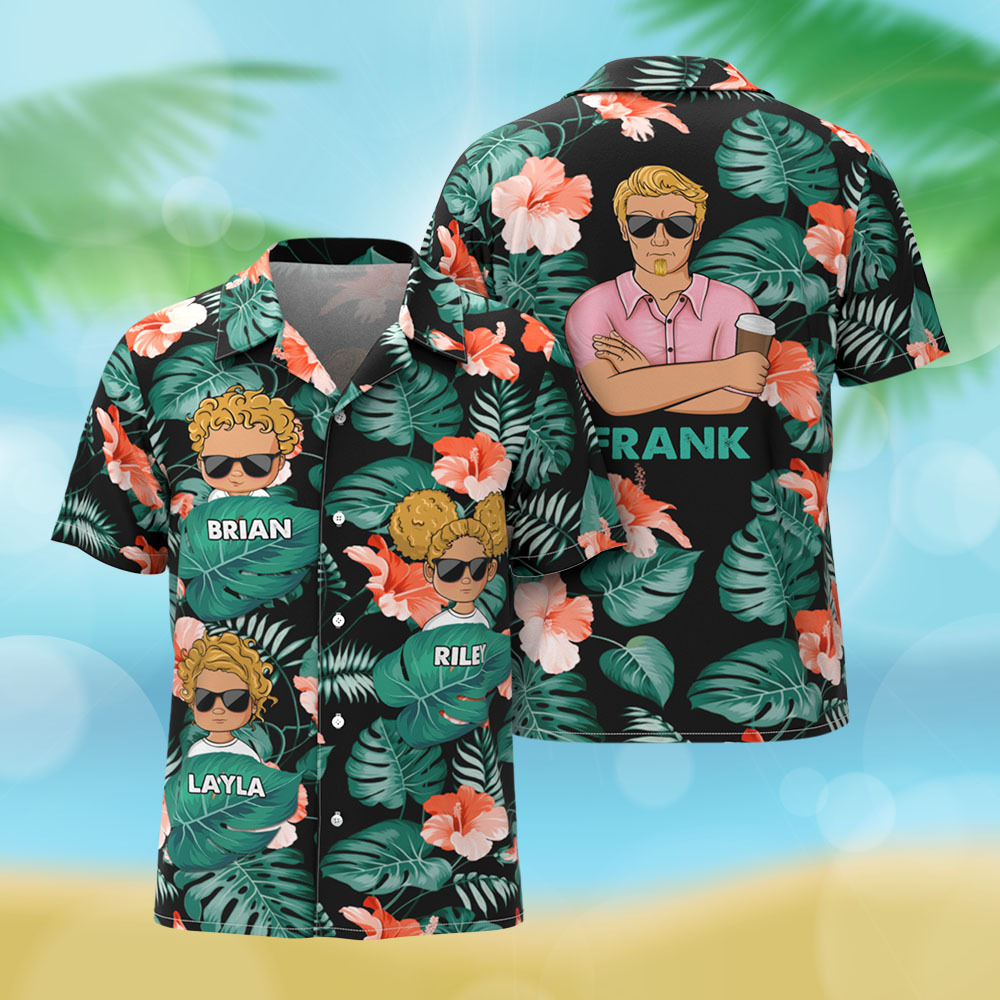 Personalized Cartoon Hawaiian Shirt Best Dad Papa Ever Birthday Loving Gift For Father Grandpa Grandfather Custom Name Hawaiian Shirt Gift - MyPhotoSocksAu