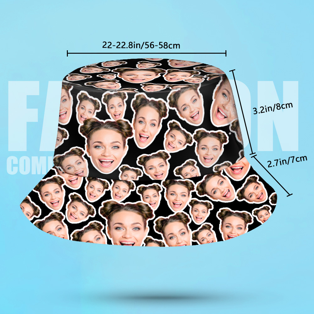 Custom Mash Face Bucket Hat Unisex Face Bucket Hat Summer Outdoor Hat for Valentine - MyPhotoSocksAu