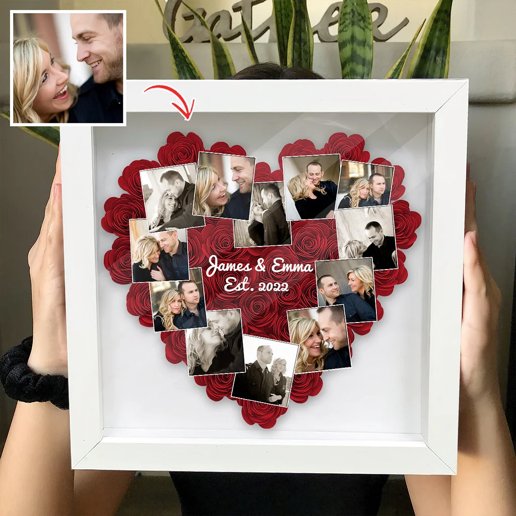 Heart Photos Polaroid Romantic Gift - Personalized Couple Flower Shadow Box