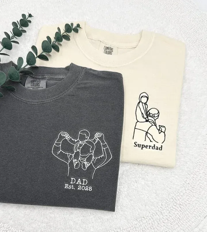 Custom Dad Photo Shirt - Embroidered Dad & Kids Portrait - Personalized Father's Day Keepsake Gift - MyPhotoSocksAu