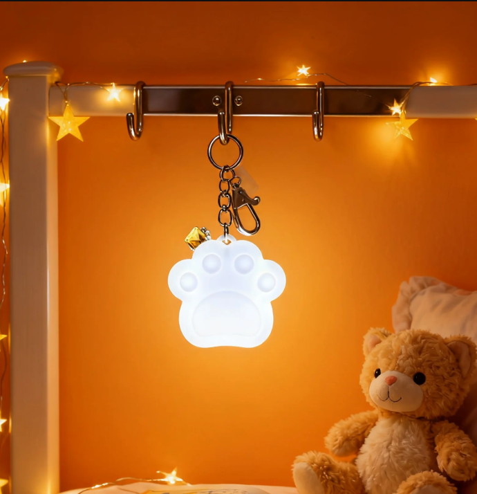 Cute Cat Paw Light Keychain Rechargeable Mini Bag Charm with Double Chain White Cat Paw Design - MyPhotoSocksAu