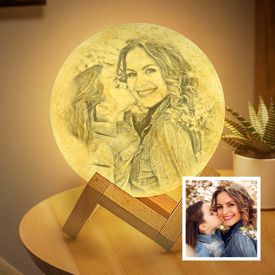 Personalized 3D Photo Moon Lamp & With Your Text - Touch 2 Colors - MyPhotoSocksAu