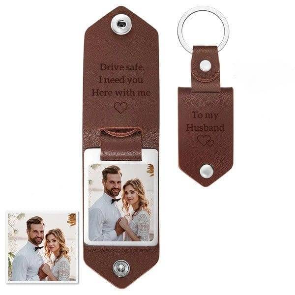 Custom Leather Photo Text Keychain Gift For Mum