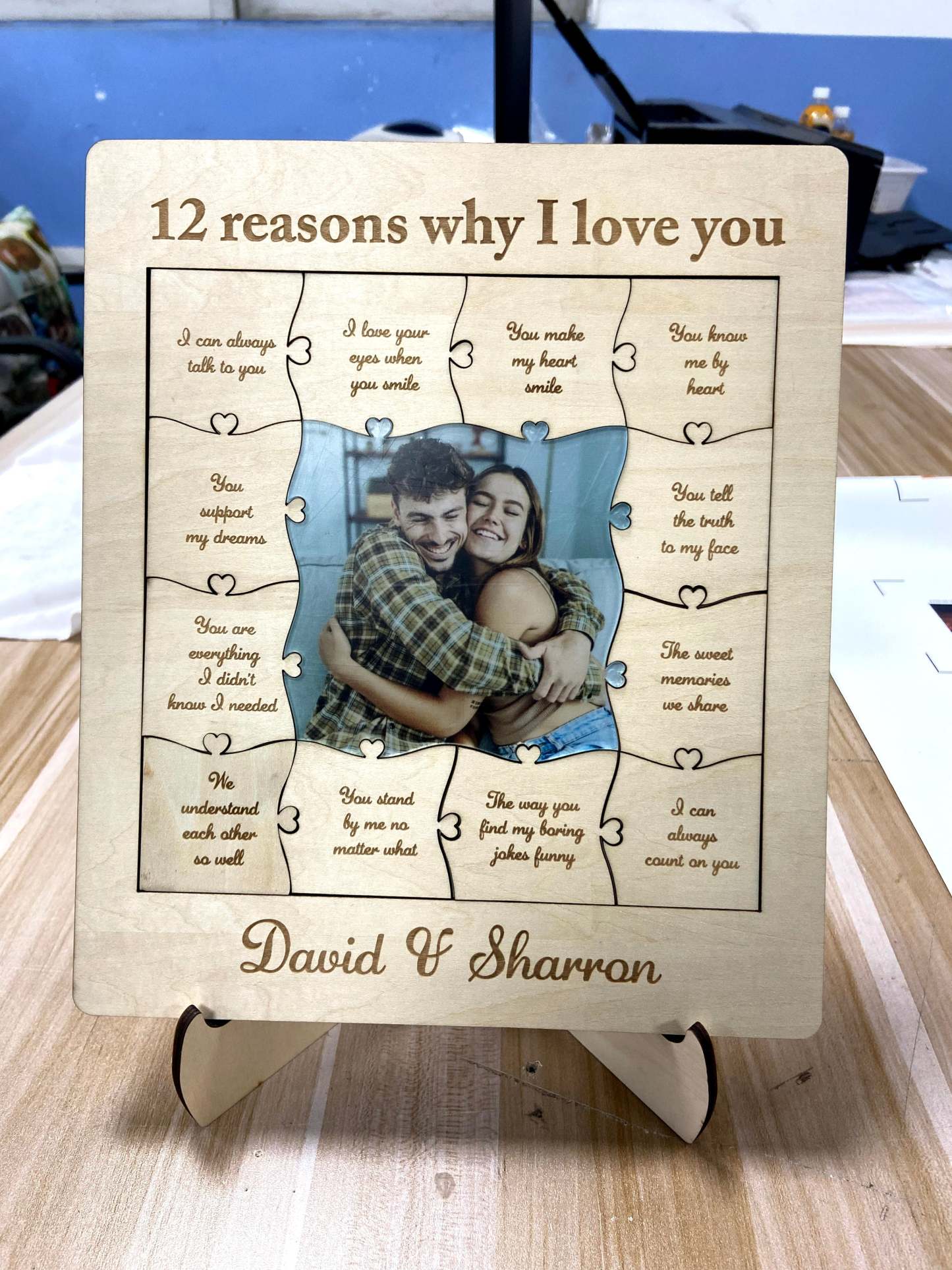 12 Reasons Why I Love You Custom Photo Name Acrylic Wooden Puzzle - Get Photo Blanket