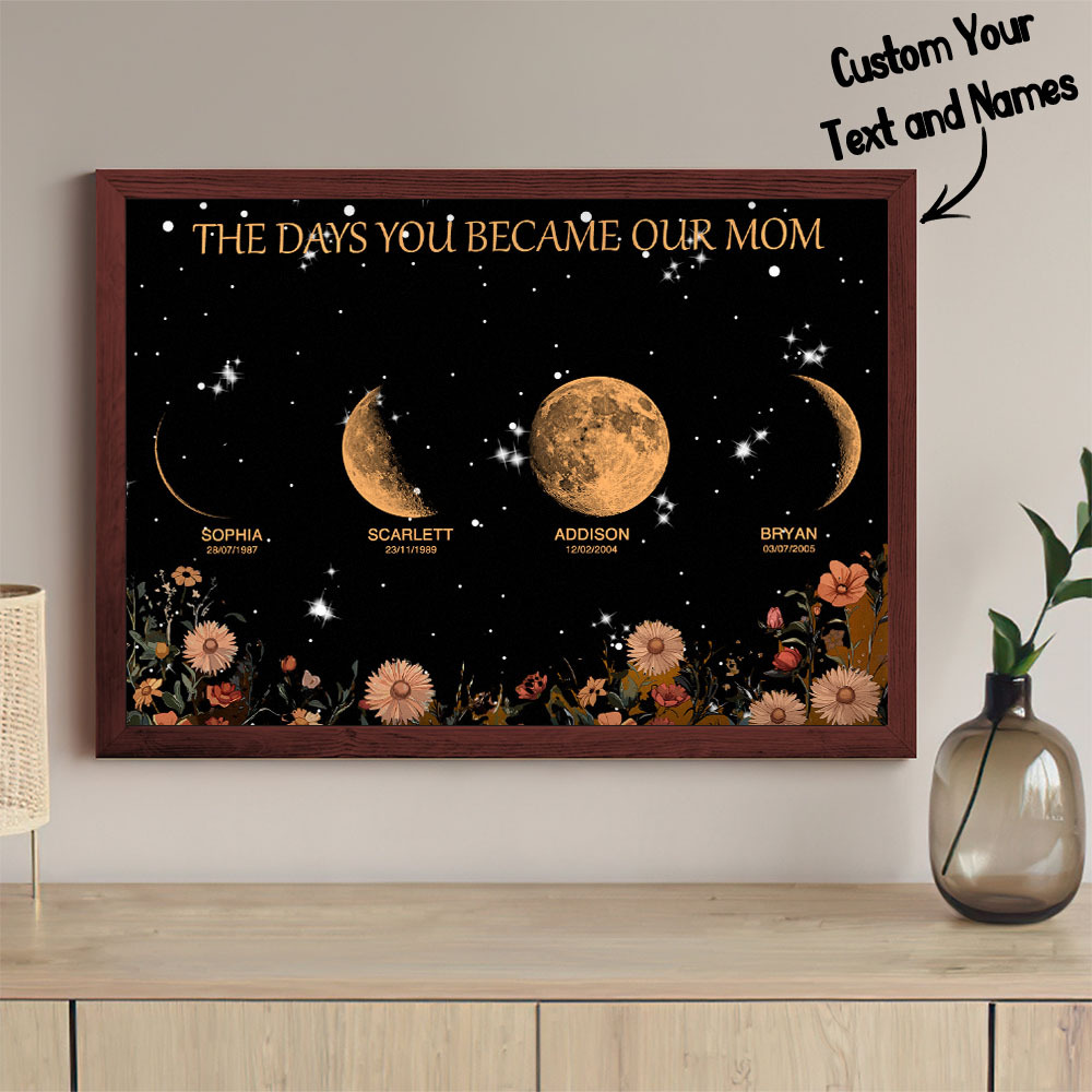 Mother's Day Gift Custom Moon Phase and Names Wooden Frame with Your Text - MyPhotoSocksAu