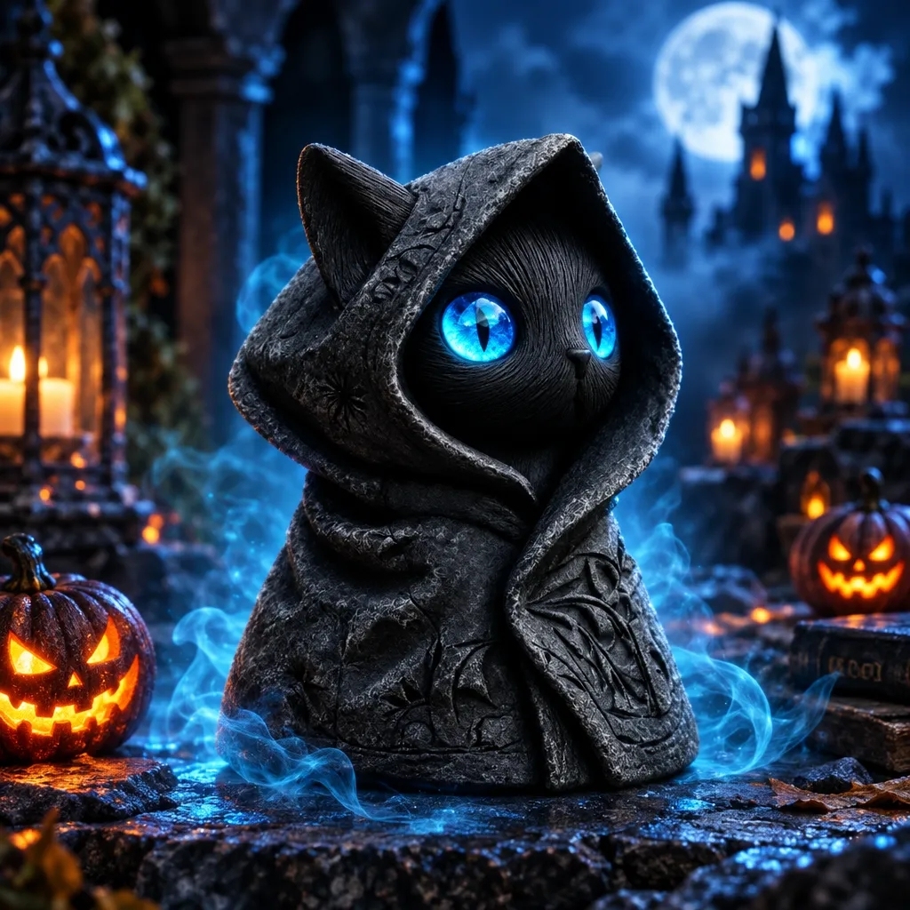 Mysterious Hooded Cat Figurine - Gothic Black Cat Statue, Fantasy Witchy Kitten Sculpture Home Decor, Perfect Gift for Cat Lovers - MyPhotoSocksAu