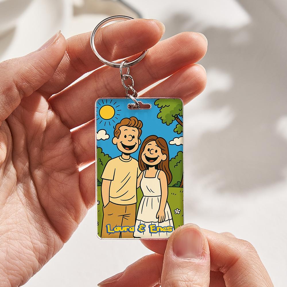 Custom Anime Style Couple Keychain �C Personalized Cartoon Gift with Photo & Text Acrylic Keychain Gift - MyPhotoSocksAu