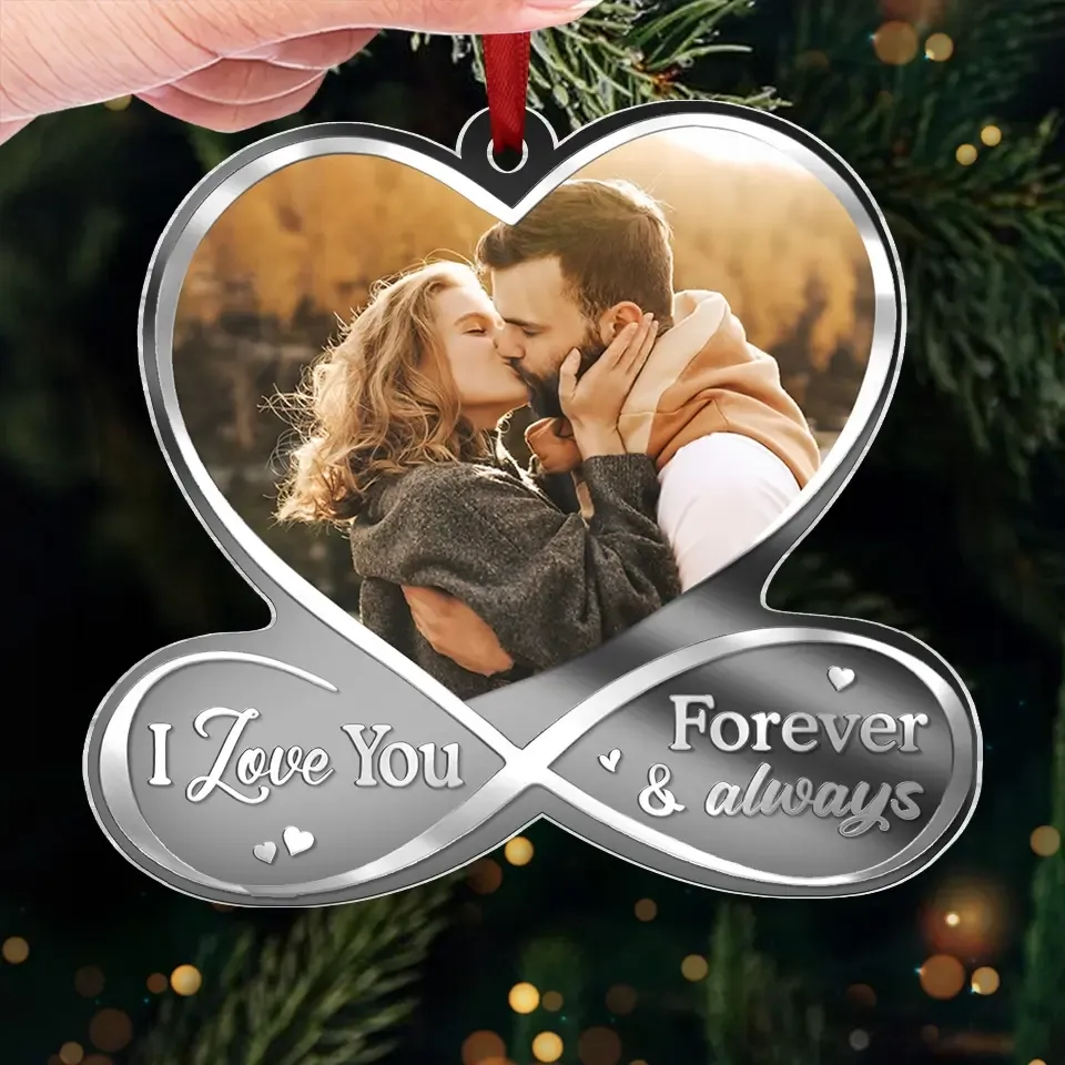 Custom Photo I Love You Forever & Always - Couple Personalized Custom Mirrored Acrylic Ornament - Christmas Gift For Husband Wife, Anniversary - MyPhotoSocksAu