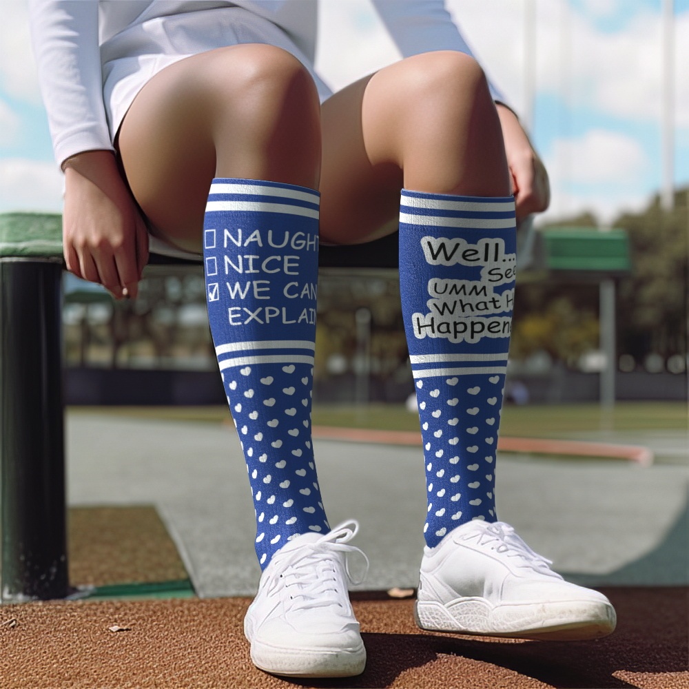 Custom Face Compression Socks Personalized Knee High Socks Blue Cartoon Socks We Can Explain Gift For Couple Lover Valentine's Day Gift - MyPhotoSocksAu