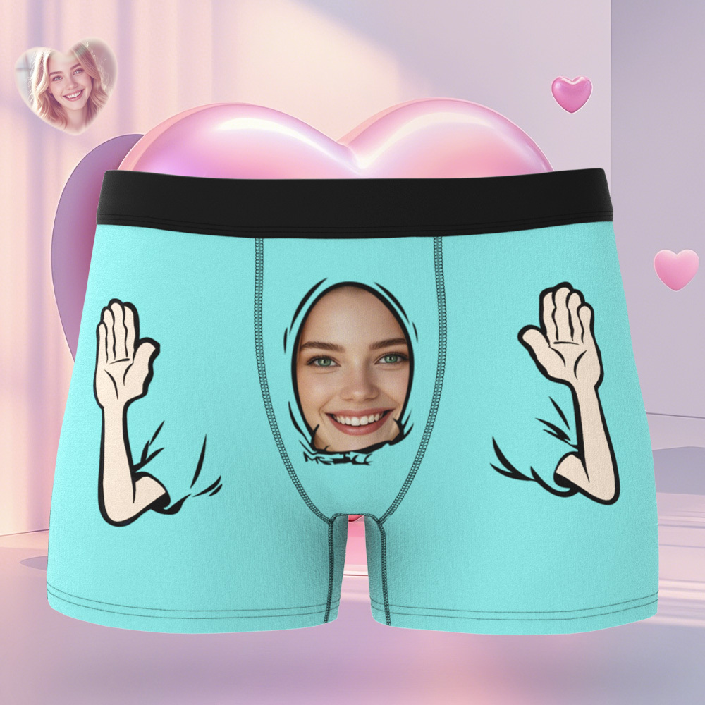Custom Face Men's Boxer Pink Heart Style Black Underwear Gifts For Him - MyPhotoSocksAu