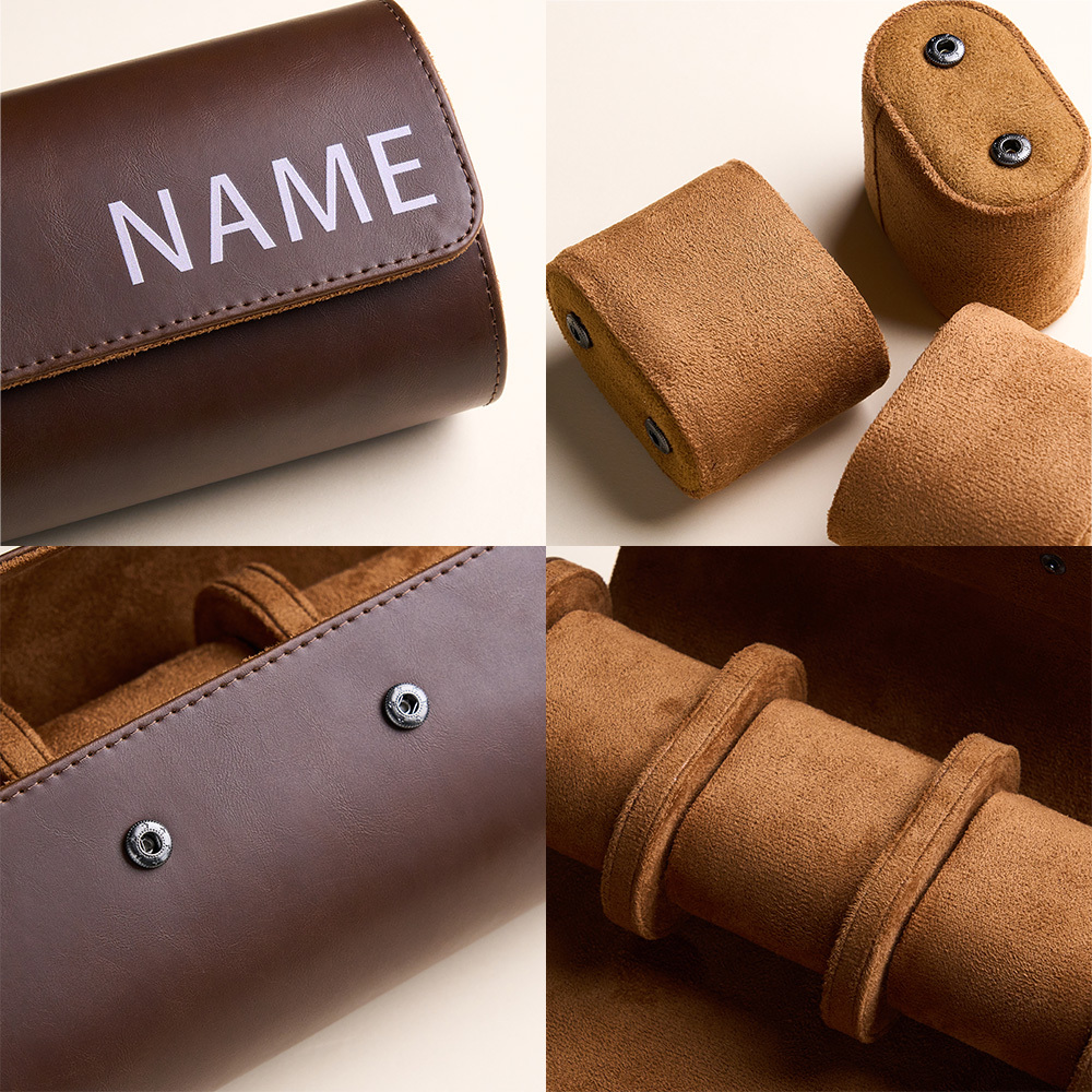 Custom Name Leather Watch Roll Personalized Travel Gift For Men Watch Card Slot Box - MyPhotoSocksAu