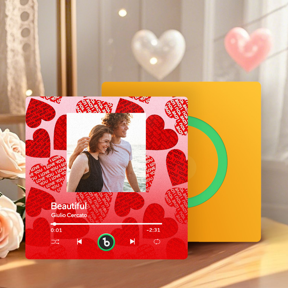 Personalized Music Fridge Magnet Pink Valentine Gift Album Fridge Magnet Music Wall Photo Sticker Music Movement That Can Be Played Gift for Couple - MyPhotoSocksAu