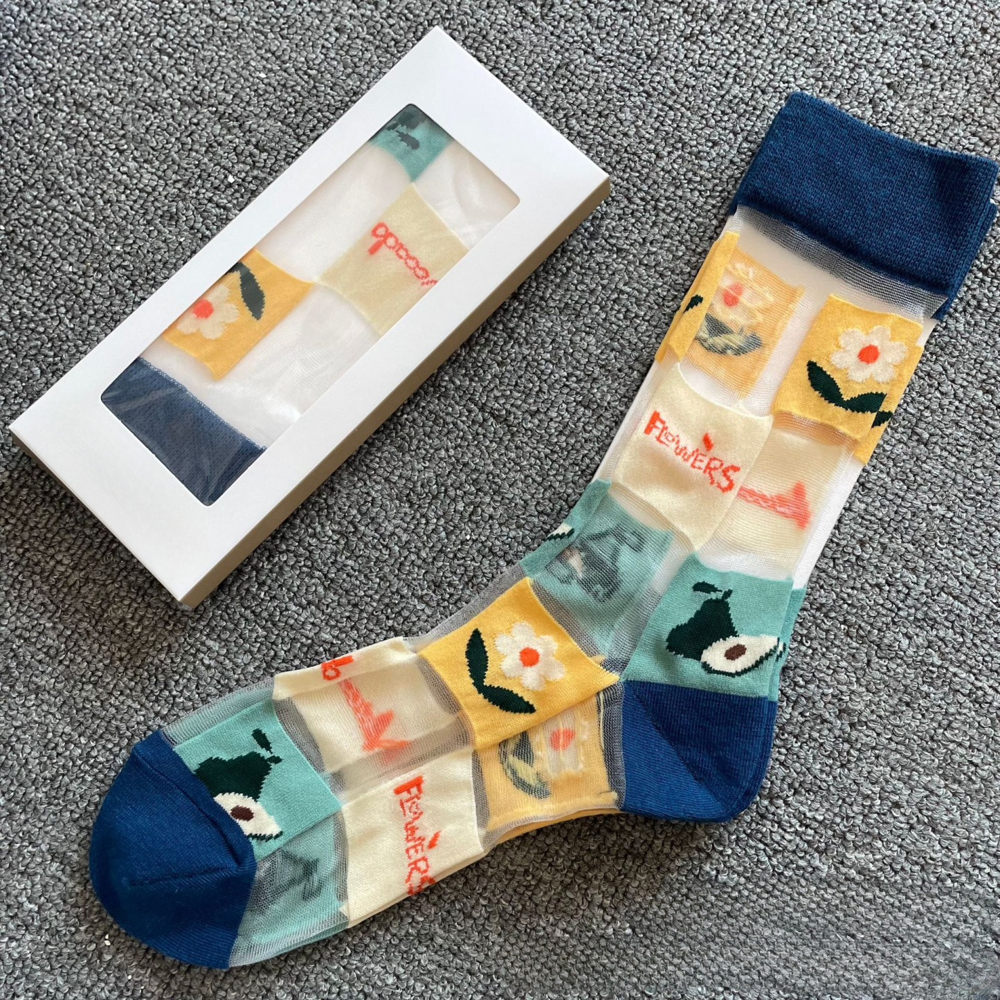 Women's Crystal Mini Stockings High Socks with Transparent Funny Drawing for Spring Summer - MyPhotoSocksAu