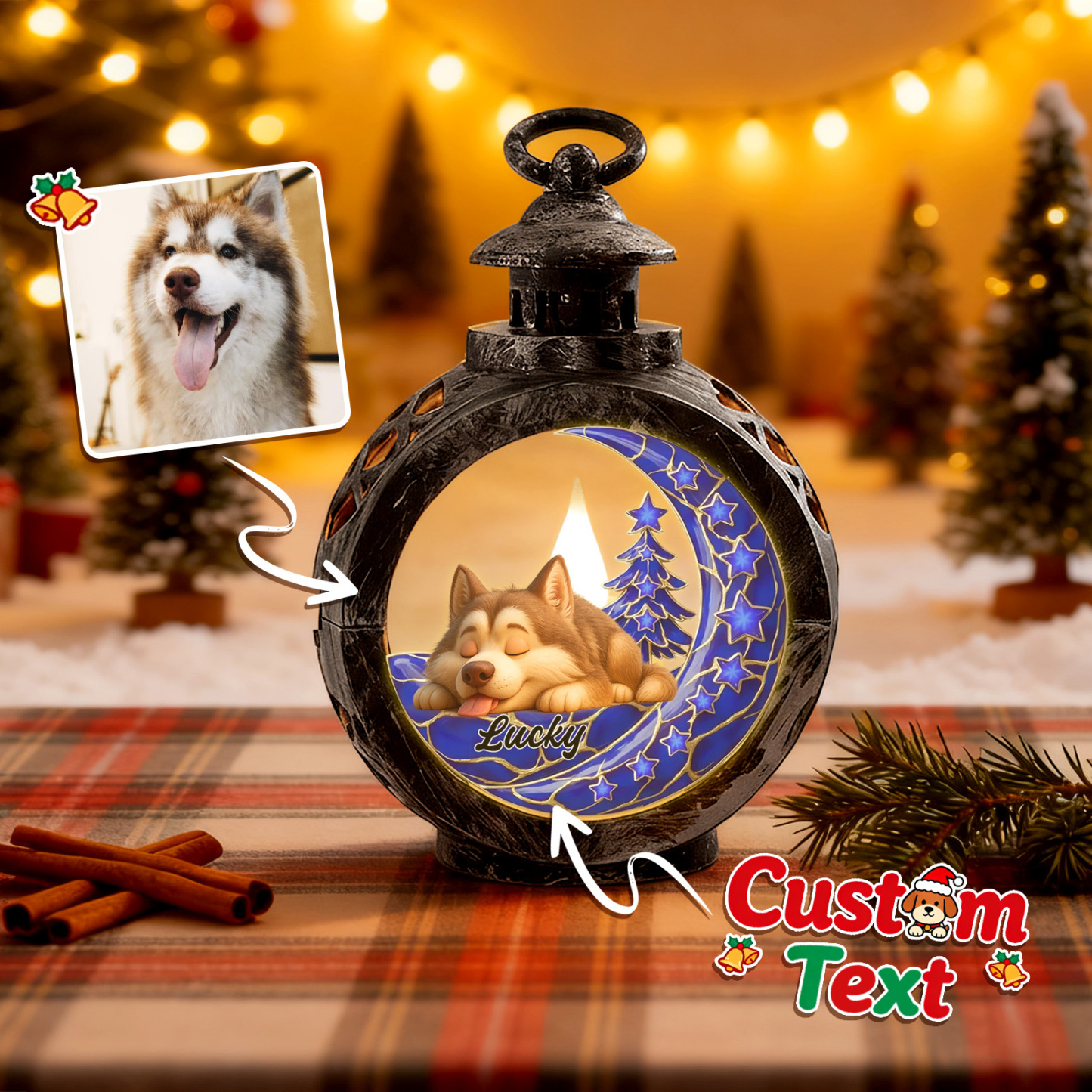 Custom Christmas Lantern Beside You Personalized Christmas Gifts for Pet Lovers Colorful - MyPhotoSocksAu