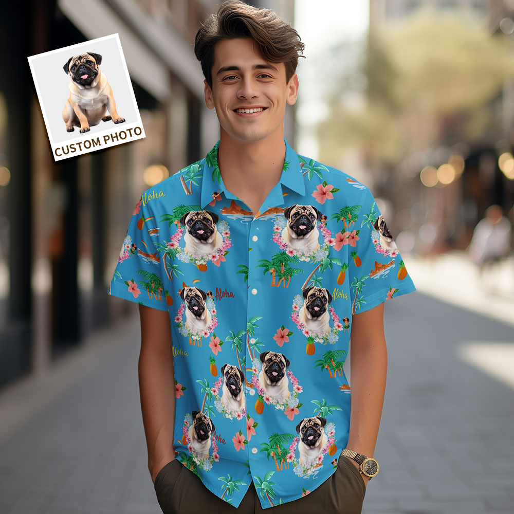 Custom Men Hawaiian Shirts Pet Face Flower Hawaiian Shirt Gift for Pet Lover - MyPhotoSocksAu