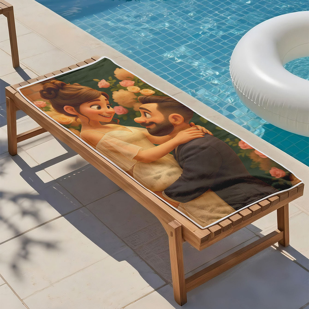 Custom Photo Beach Towel with Cartoon Design Personalized Wedding & Anniversary Gift - MyPhotoSocksAu