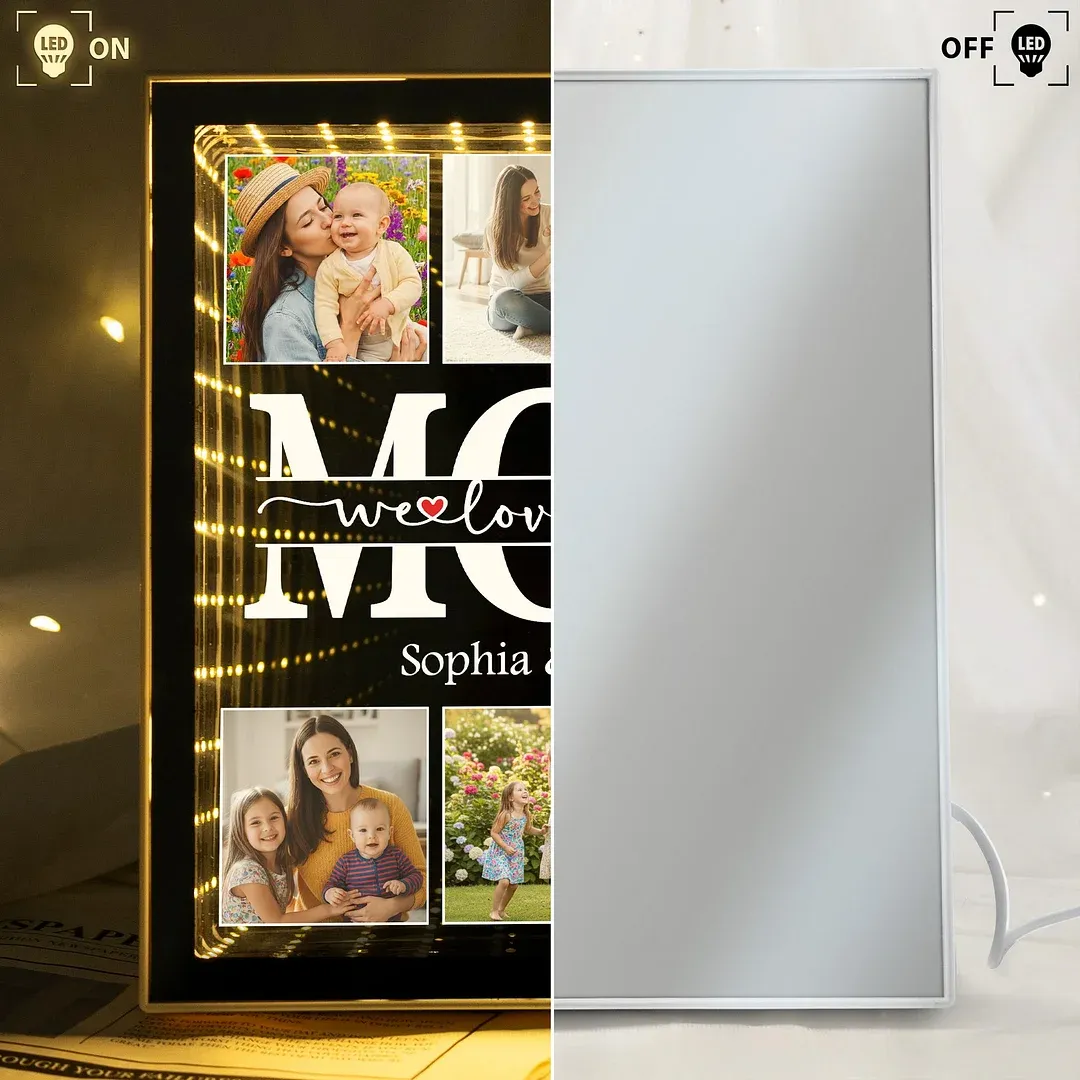 We Love You Gift For Mom, Grandma, Wife - Personalized Photo Infinity Mirror Light Box - MyPhotoSocksAu