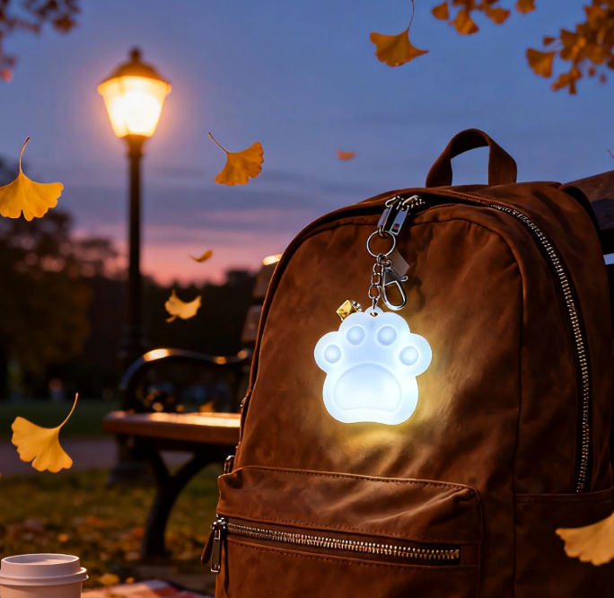 Cute Cat Paw Light Keychain Rechargeable Mini Bag Charm with Double Chain White Cat Paw Design - MyPhotoSocksAu