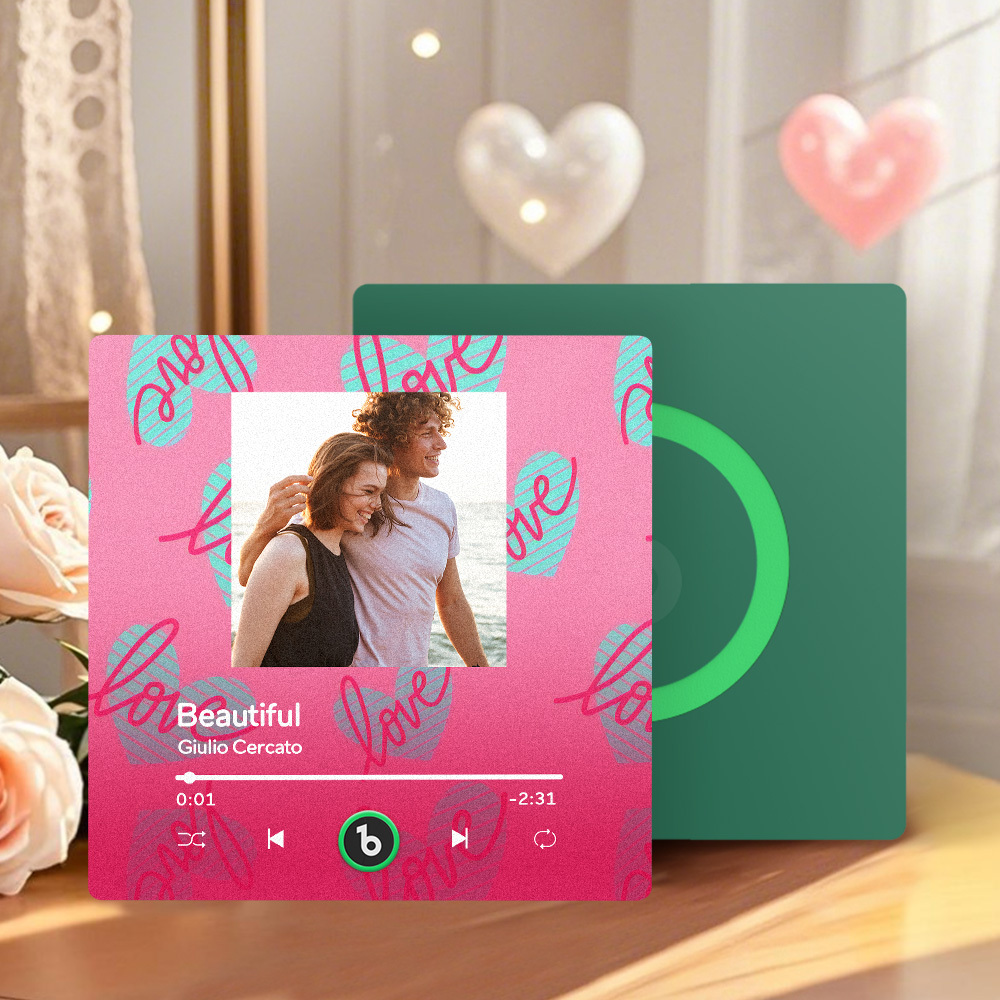 Personalized Music Fridge Magnet Pink Valentine Gift Album Fridge Magnet Music Wall Photo Sticker Music Movement That Can Be Played Gift for Couple - MyPhotoSocksAu
