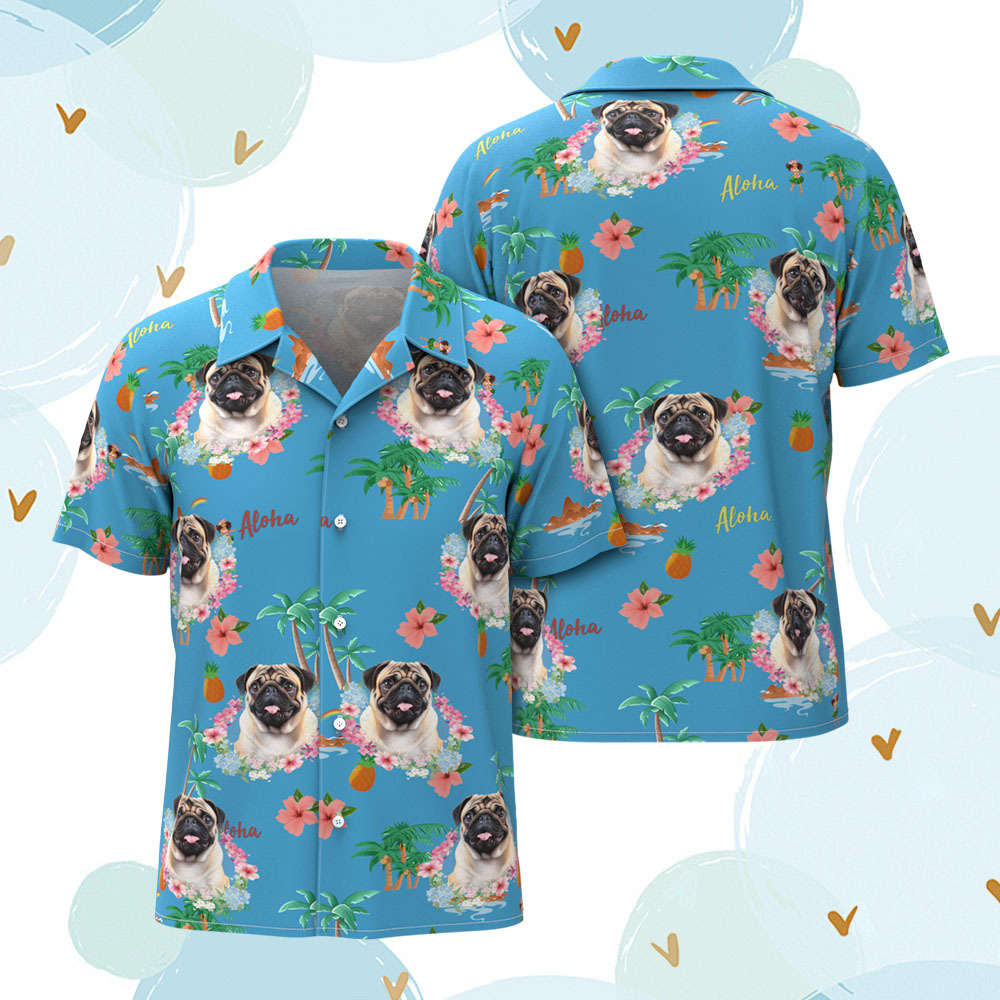 Custom Men Hawaiian Shirts Pet Face Flower Hawaiian Shirt Gift for Pet Lover - MyPhotoSocksAu