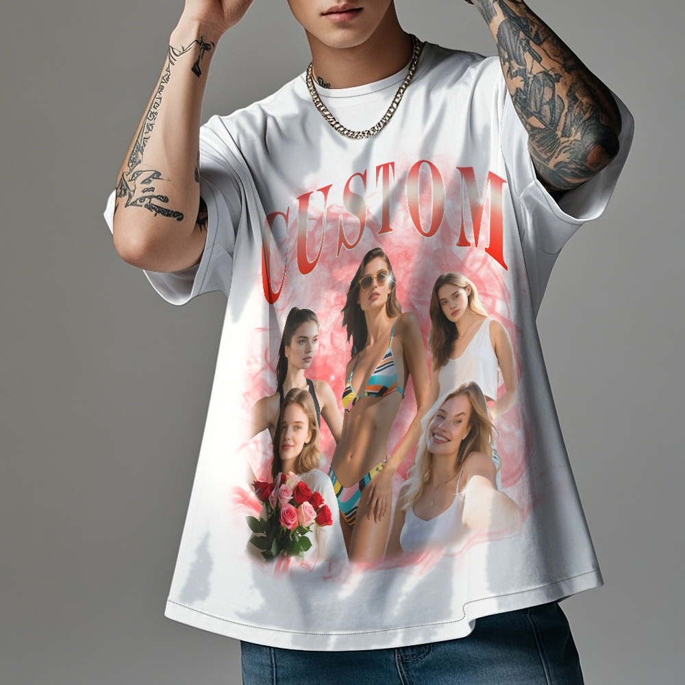 Custom Photo Vintage Tee Personalized Full Body Name T-shirt Gift For Lover - MyPhotoSocksAu