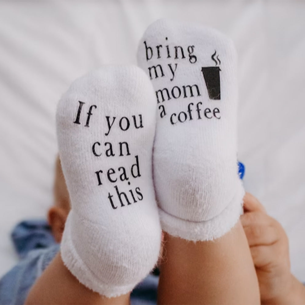 Unisex Baby Alphabet Socks, If you Can Read This Bring my Mom a Coffee, Baby Socks, Baby Gifts
