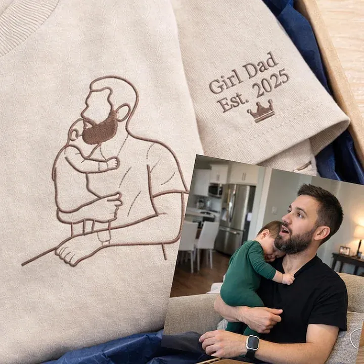 Custom Dad Photo Shirt - Embroidered Dad & Kids Portrait - Personalized Father's Day Keepsake Gift - MyPhotoSocksAu
