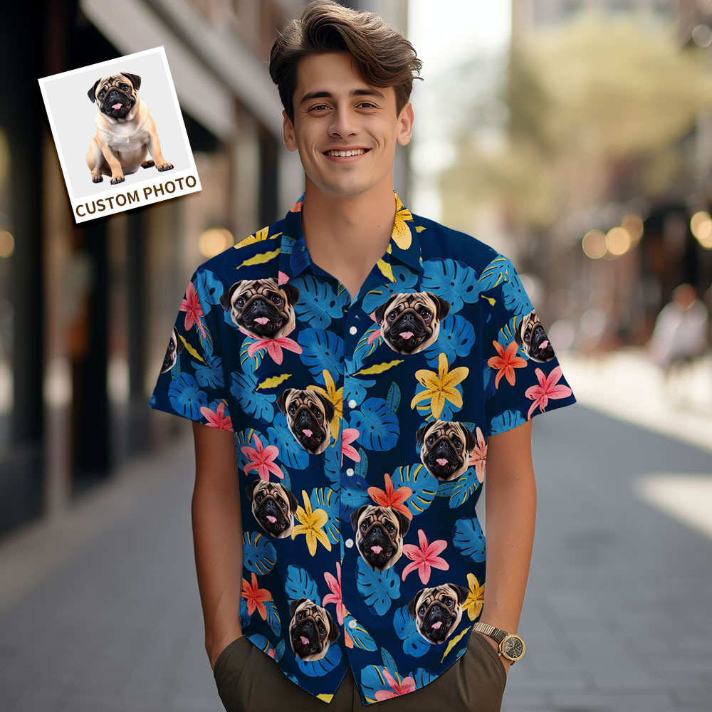 Custom Men Hawaiian Shirts Pet Face Flower Hawaiian Shirt Gift for Pet Lover - MyPhotoSocksAu