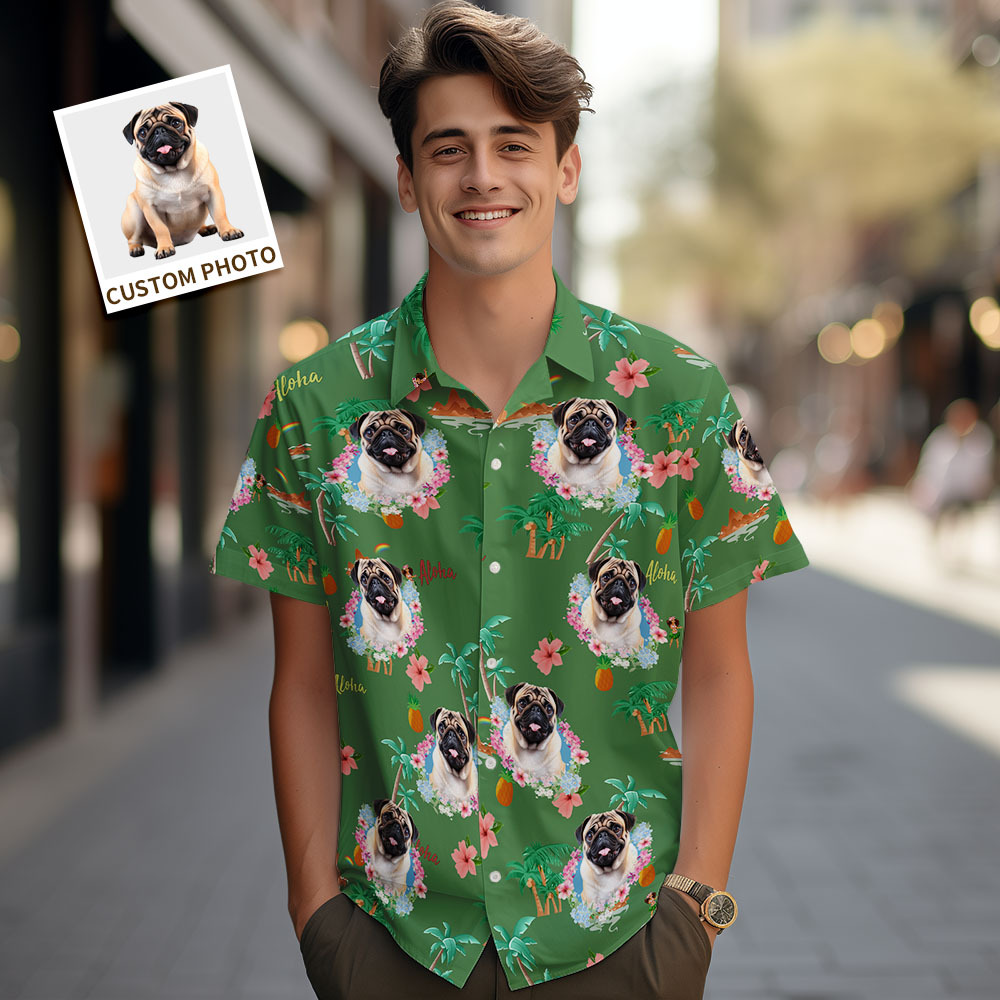 Custom Men Hawaiian Shirts Pet Face Flower Hawaiian Shirt Gift for Pet Lover - MyPhotoSocksAu