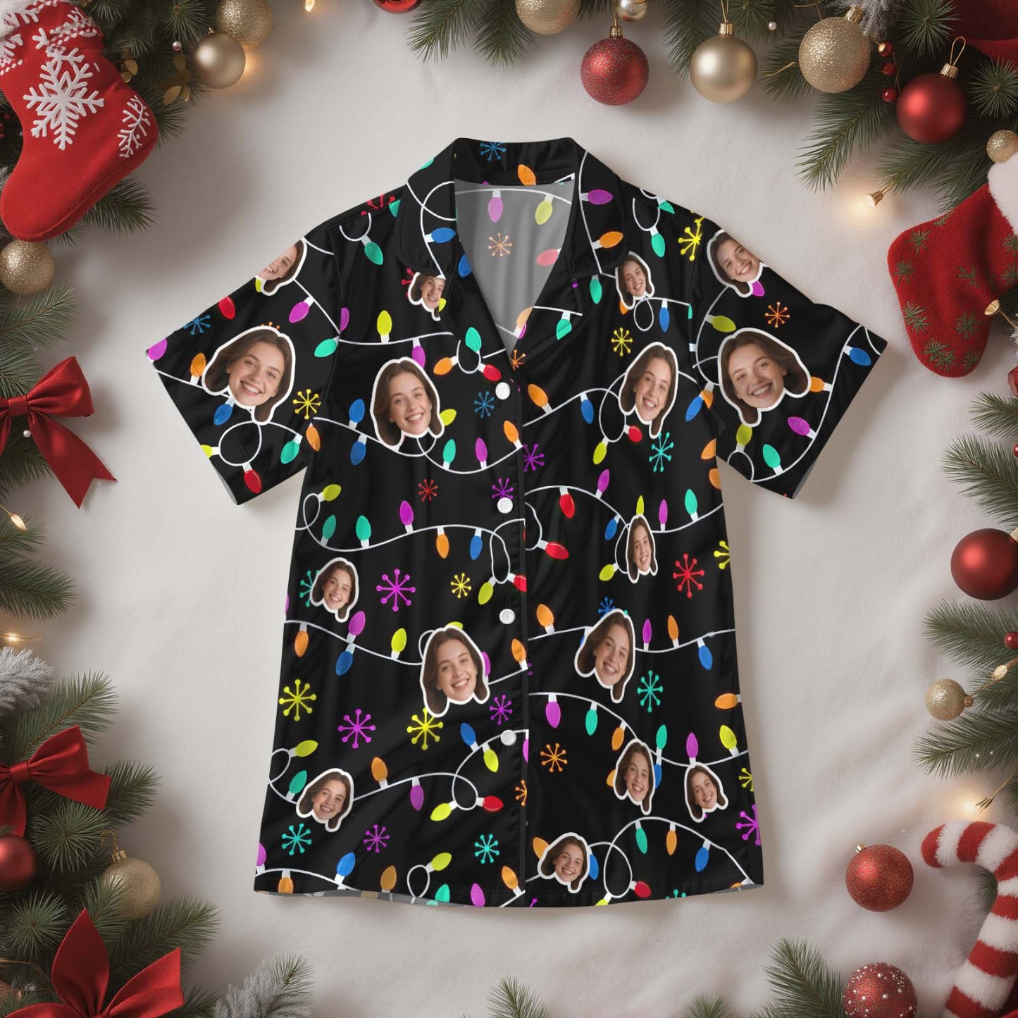 Christmas Gifts Custom Lover Face Short Sleeved Pajamas Personalised Sleepwear Love Gifts For Her - MyPhotoSocksAu