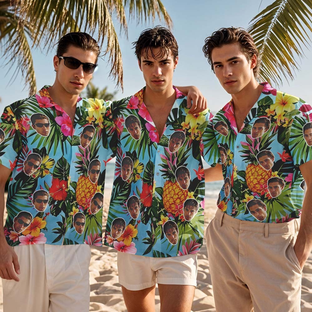 Custom Hawaiian Shirt Pink Flowers Personalized Photo Hawaiian Shirt Funny Vacation Party Shirts - MyPhotoSocksAu