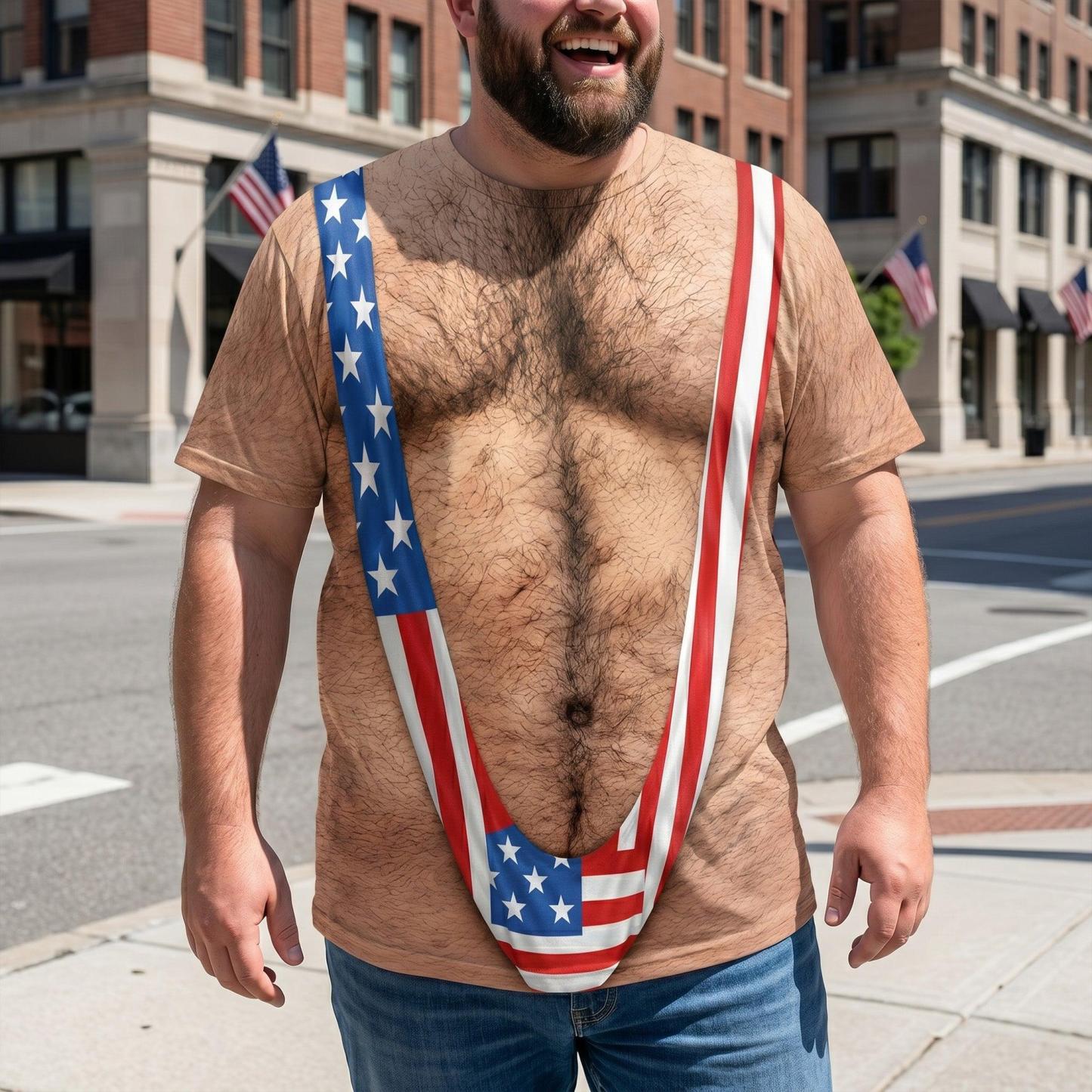 3D Hairy Body Swimsuit For For Men, Funny Patriotic - Personalized Shirt - MyPhotoSocksAu