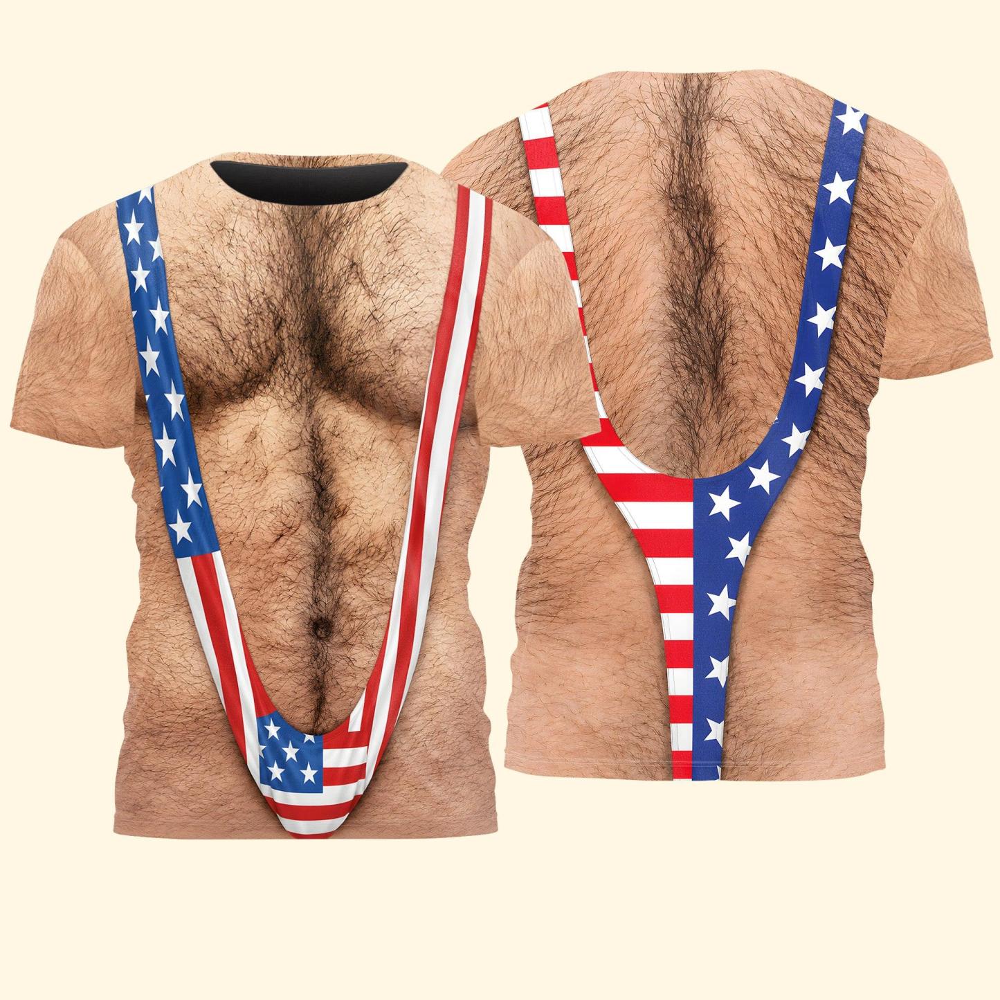 3D Hairy Body Swimsuit For For Men, Funny Patriotic - Personalized Shirt - MyPhotoSocksAu