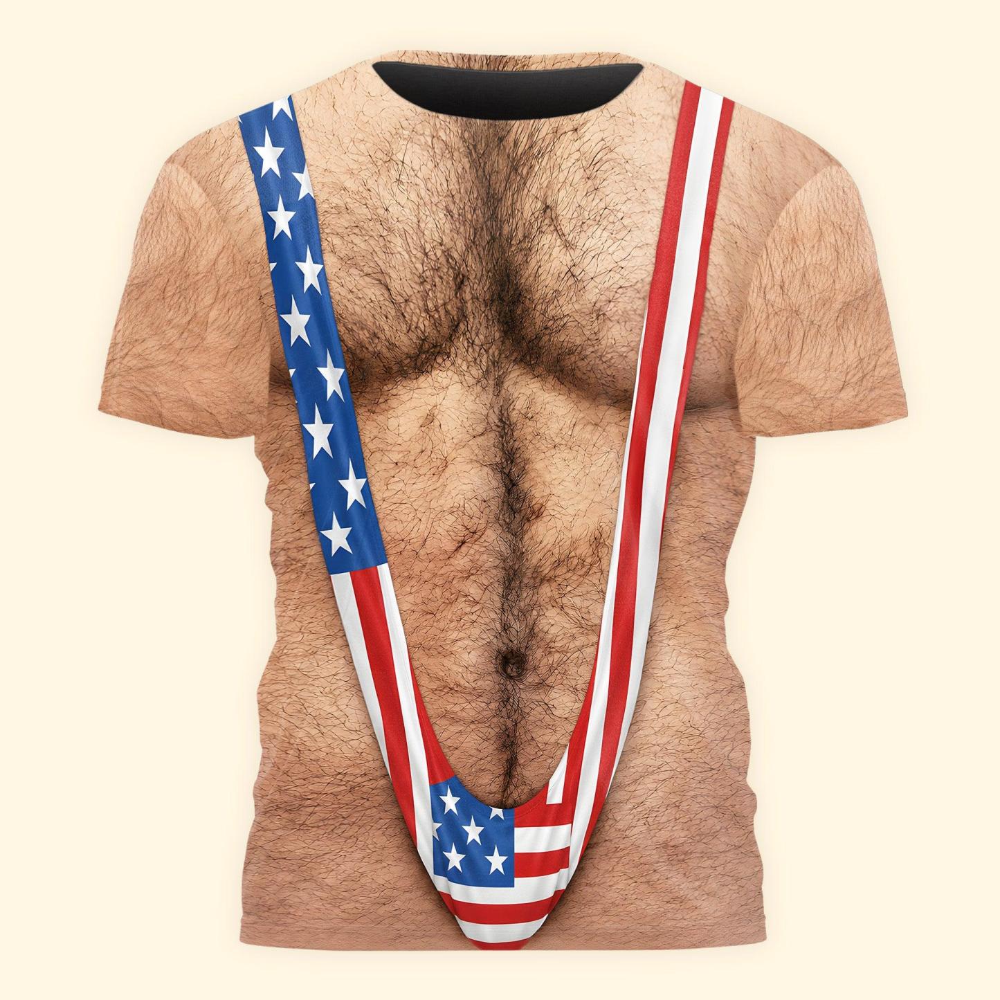 3D Hairy Body Swimsuit For For Men, Funny Patriotic - Personalized Shirt - MyPhotoSocksAu