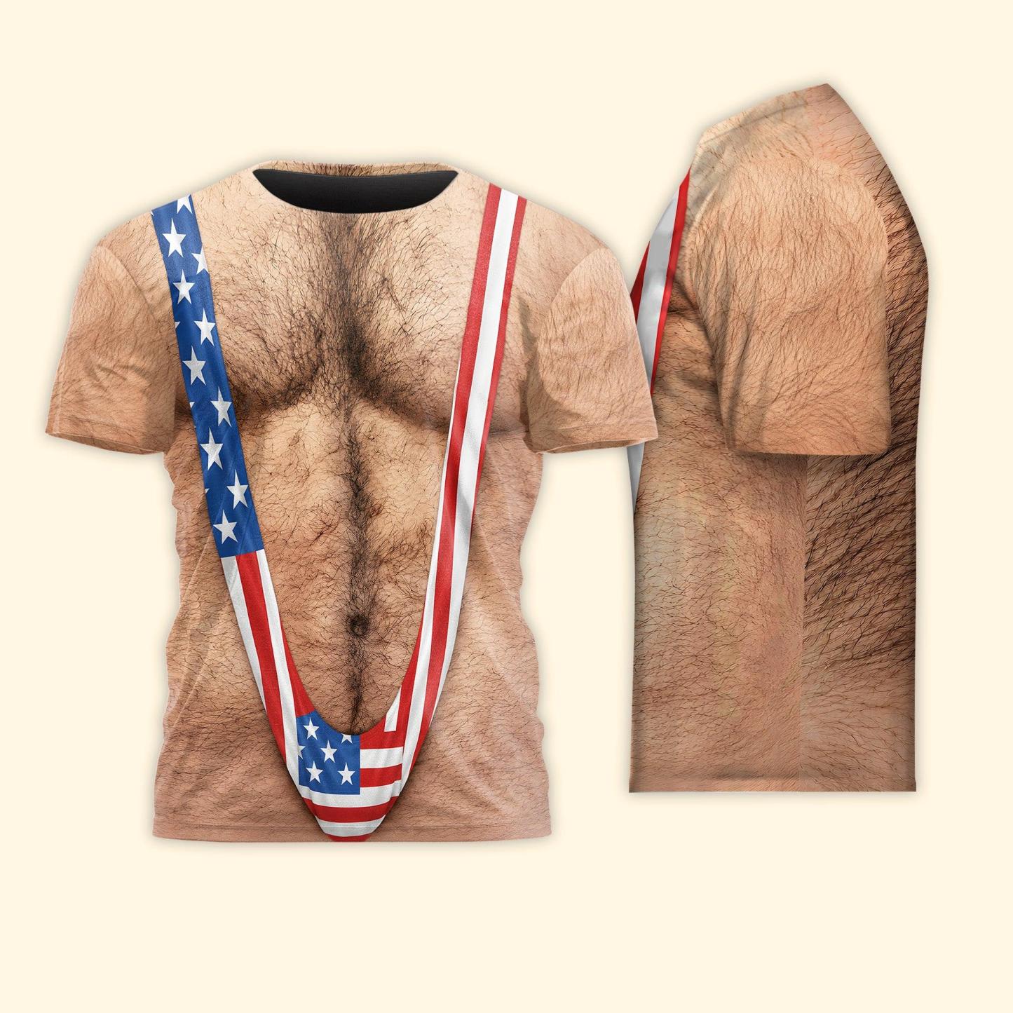 3D Hairy Body Swimsuit For For Men, Funny Patriotic - Personalized Shirt - MyPhotoSocksAu