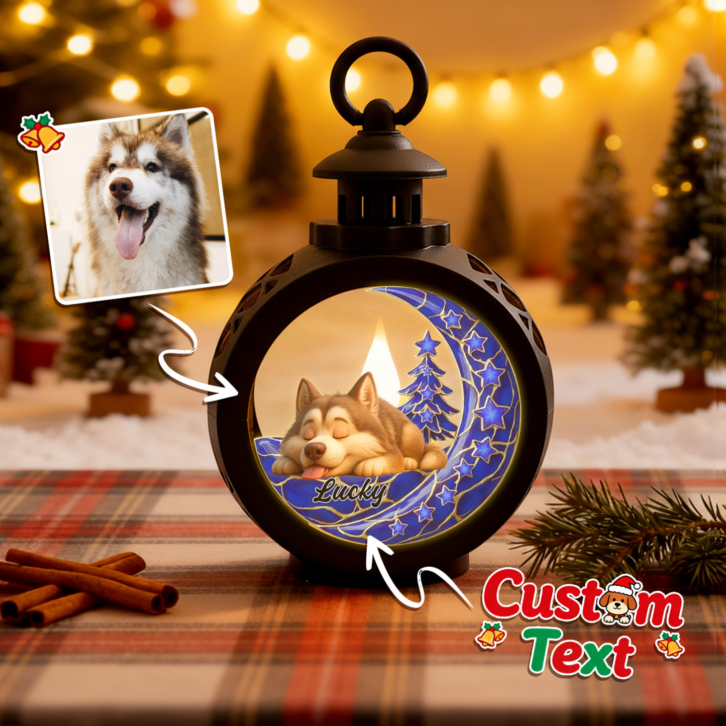 Custom Christmas Lantern Beside You Personalized Christmas Gifts for Pet Lovers Colorful - MyPhotoSocksAu