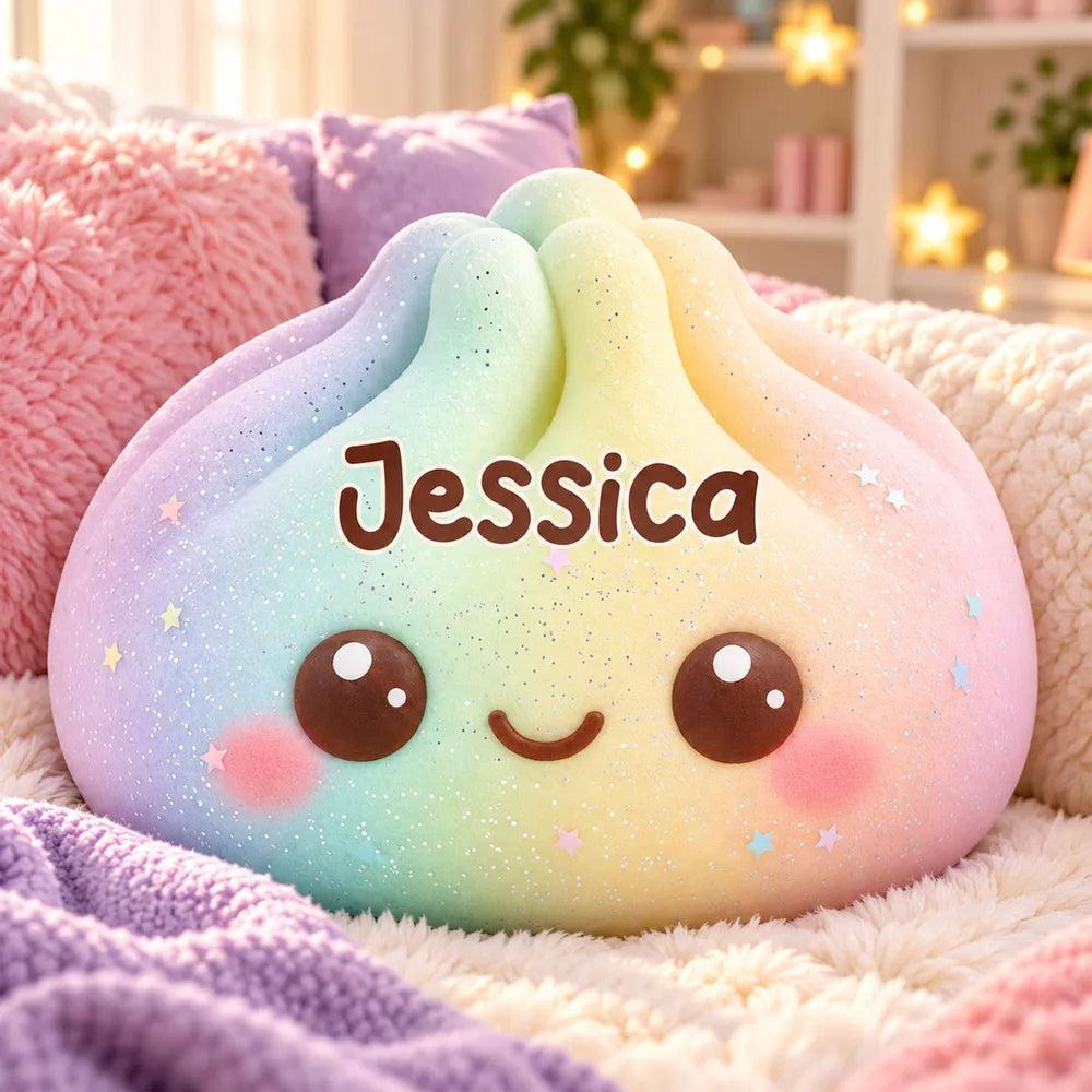 Personalized Rainbow Shaped Pillow, Cute Smiling Character Hugged by a Child, Unique Gift for Kids - MyPhotoSocksAu
