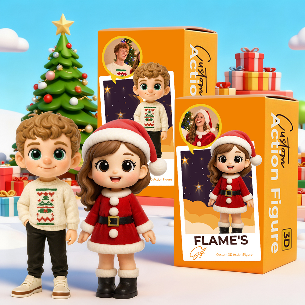 Custom 3D Christmas Couple Figurine Personalized Holiday Action Figure from PhotoRomantic Gift for Him & Her - MyPhotoSocksAu