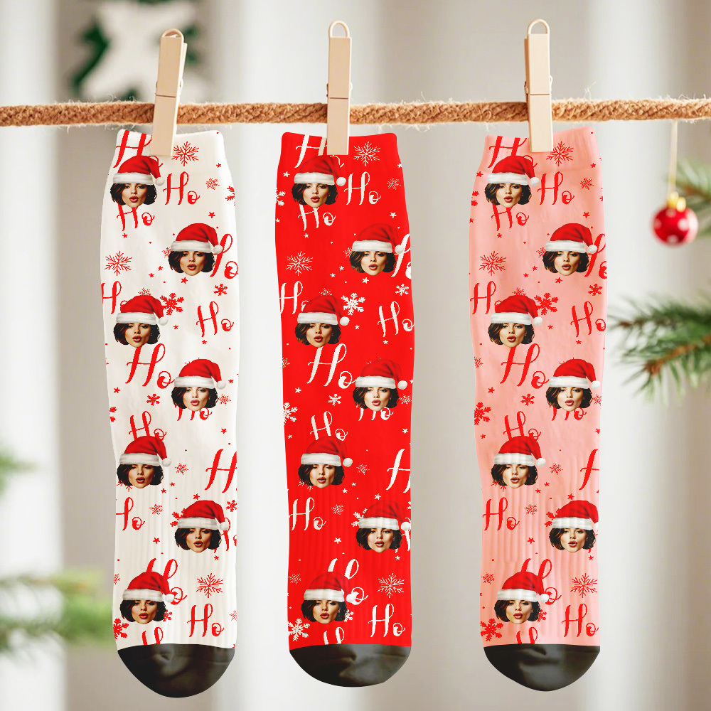Christmas Socks Custom Face Socks Personalized Funny Hat Custom Design Best Gift Idea for Xmas - MyPhotoSocksAu